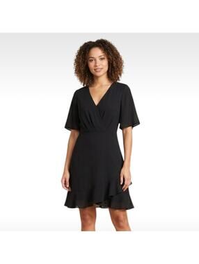 Shy + Sky Black Faux Wrap Ruffle Mini Dress Size Small NWT